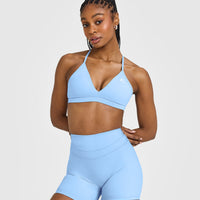 EasyLift™ Ultra Minimal V Neck Bralette with White Logo | Powdered Blue