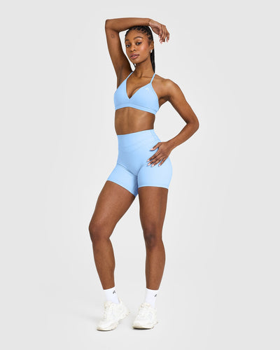 EasyLift™ Ultra Minimal V Neck Bralette with White Logo | Powdered Blue