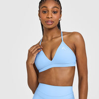 EasyLift™ Ultra Minimal V Neck Bralette with White Logo | Powdered Blue