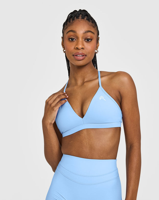 EasyLift™ Ultra Minimal V Neck Bralette with White Logo | Powdered Blue