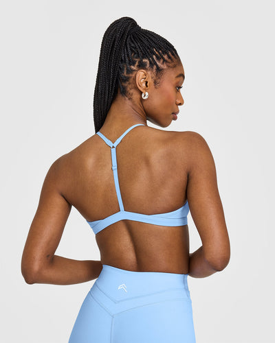 EasyLift™ Ultra Minimal V Neck Bralette with White Logo | Powdered Blue
