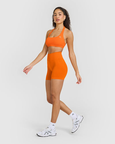 EasyLiftâ„¢ Halter Bralette with White Logo | Flame Orange