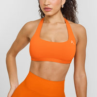 EasyLiftâ„¢ Halter Bralette with White Logo | Flame Orange