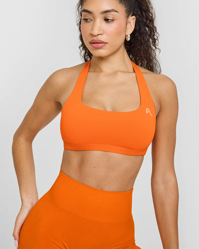 EasyLiftâ„¢ Halter Bralette with White Logo | Flame Orange