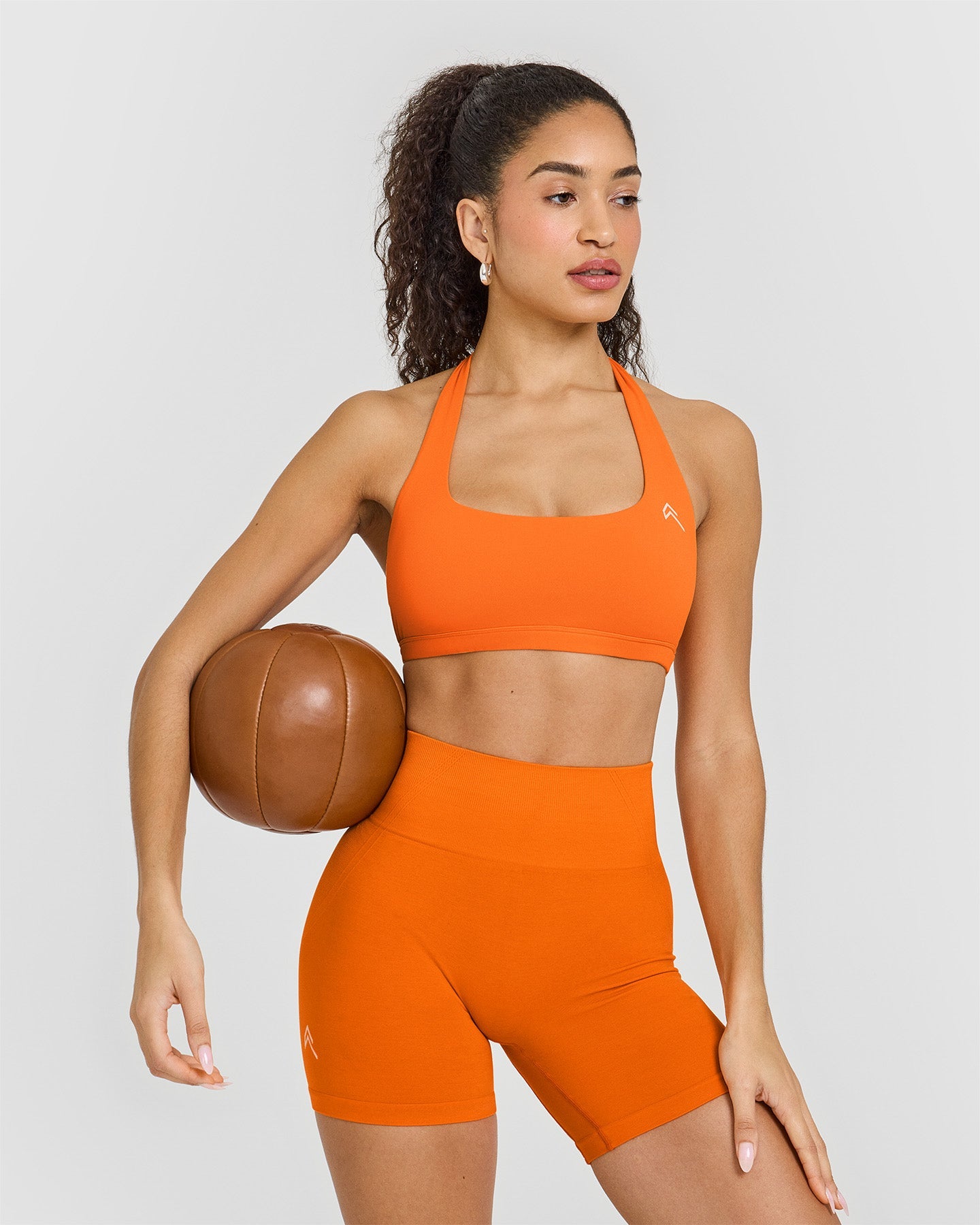 EasyLiftâ„¢ Halter Bralette with White Logo | Flame Orange