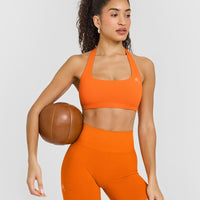 EasyLiftâ„¢ Halter Bralette with White Logo | Flame Orange