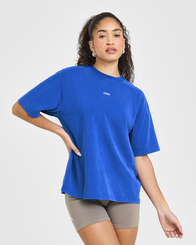 Raising The Bar Oversized Washed T-Shirt | Cobalt Blue
