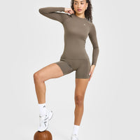 Go To Seamless Fitted Long Sleeve Top | Moss Brown