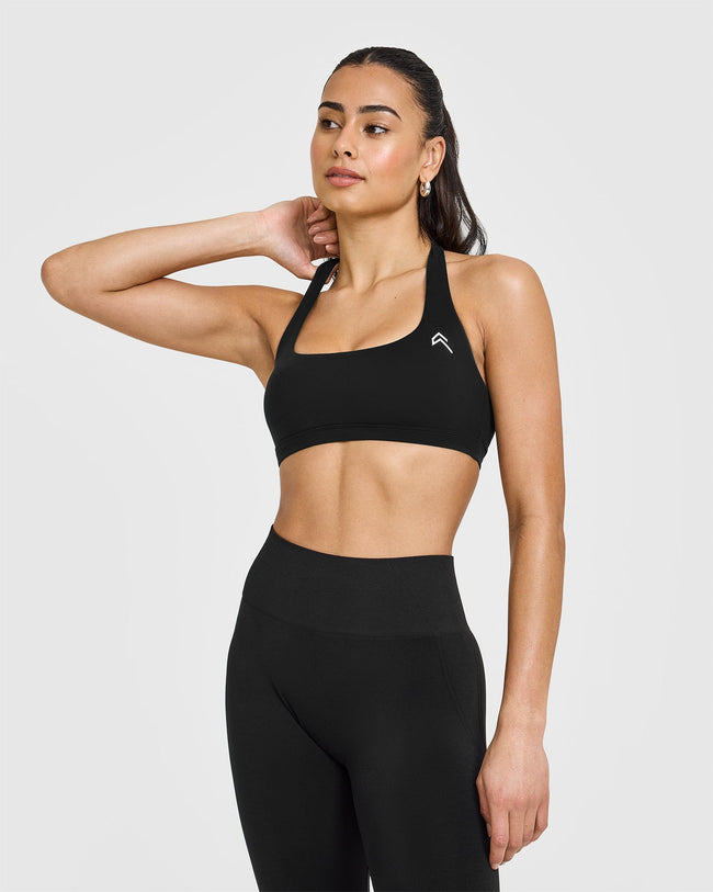 EasyLiftâ„¢ Halter Bralette with White Logo | Black