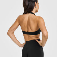 EasyLiftâ„¢ Halter Bralette with White Logo | Black