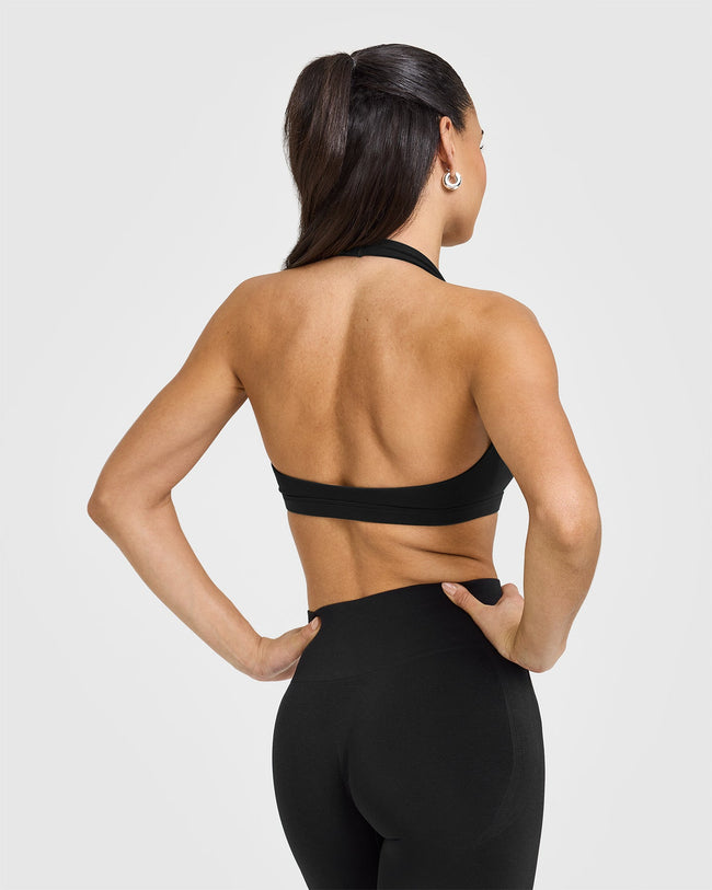 EasyLiftâ„¢ Halter Bralette with White Logo | Black