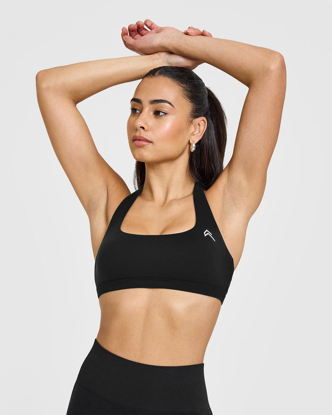 EasyLiftâ„¢ Halter Bralette with White Logo | Black