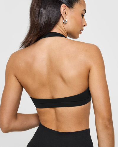 EasyLiftâ„¢ Halter Bralette with White Logo | Black