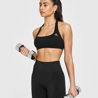 EasyLiftâ„¢ Halter Bralette with White Logo | Black