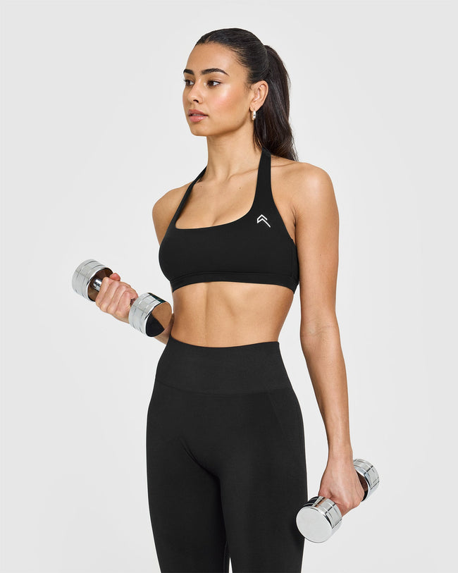 EasyLiftâ„¢ Halter Bralette with White Logo | Black