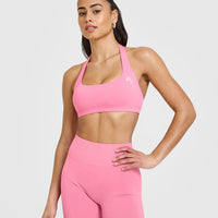 EasyLiftâ„¢ Halter Bralette with White Logo | Peony Pink