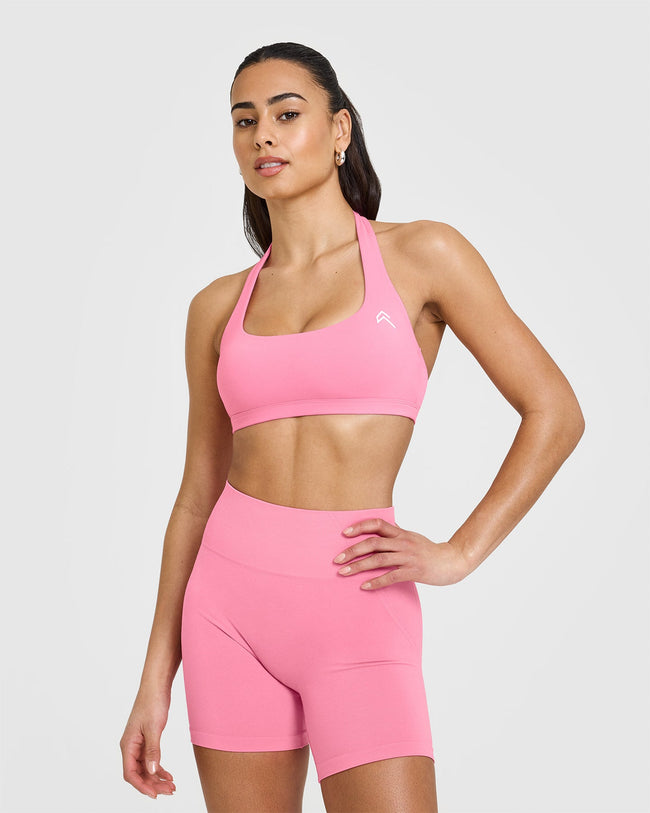EasyLiftâ„¢ Halter Bralette with White Logo | Peony Pink