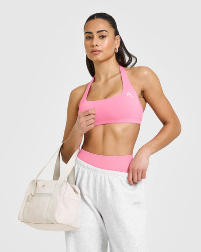 EasyLiftâ„¢ Halter Bralette with White Logo | Peony Pink