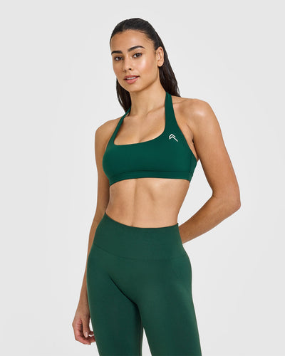 EasyLift™ Halter Bralette with White Logo | Racing Green