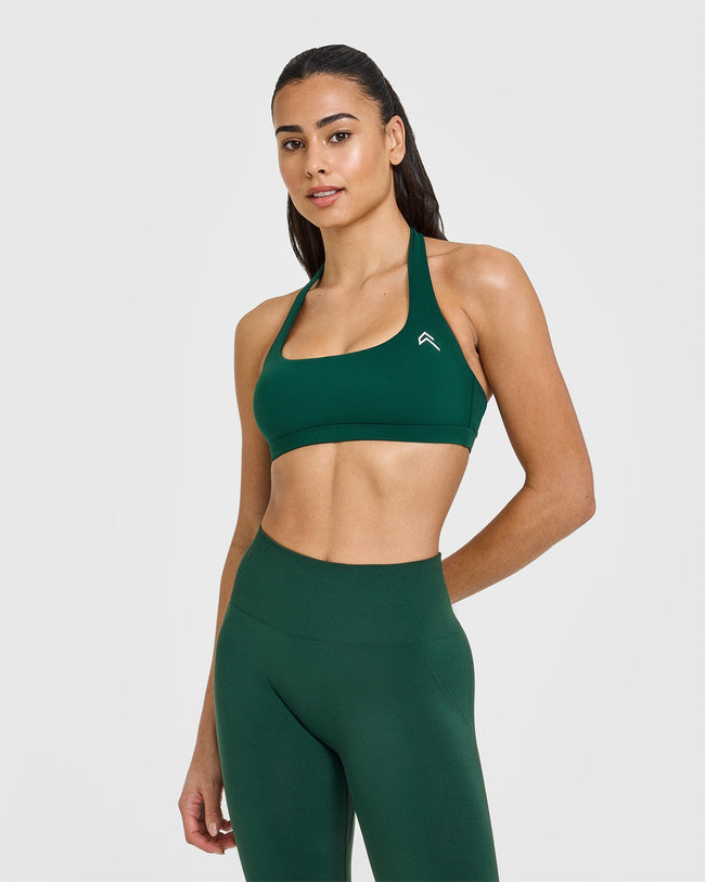 EasyLift™ Halter Bralette with White Logo | Racing Green