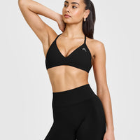 EasyLift™ Ultra Minimal V Neck Bralette with White Logo | Black