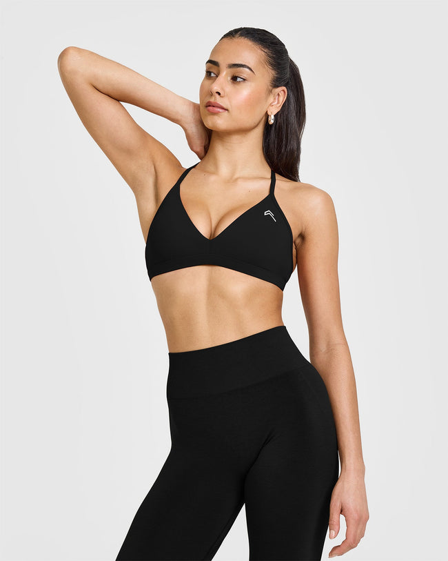 EasyLift™ Ultra Minimal V Neck Bralette with White Logo | Black