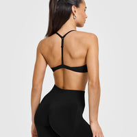 EasyLift™ Ultra Minimal V Neck Bralette with White Logo | Black