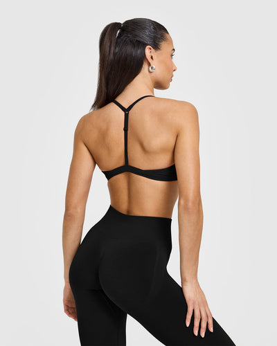 EasyLift™ Ultra Minimal V Neck Bralette with White Logo | Black