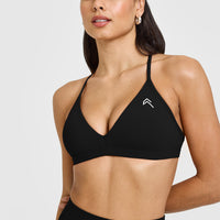 EasyLift™ Ultra Minimal V Neck Bralette with White Logo | Black