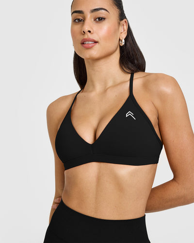 EasyLift™ Ultra Minimal V Neck Bralette with White Logo | Black