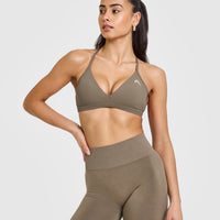 EasyLift™ Ultra Minimal V Neck Bralette with White Logo | Moss Brown