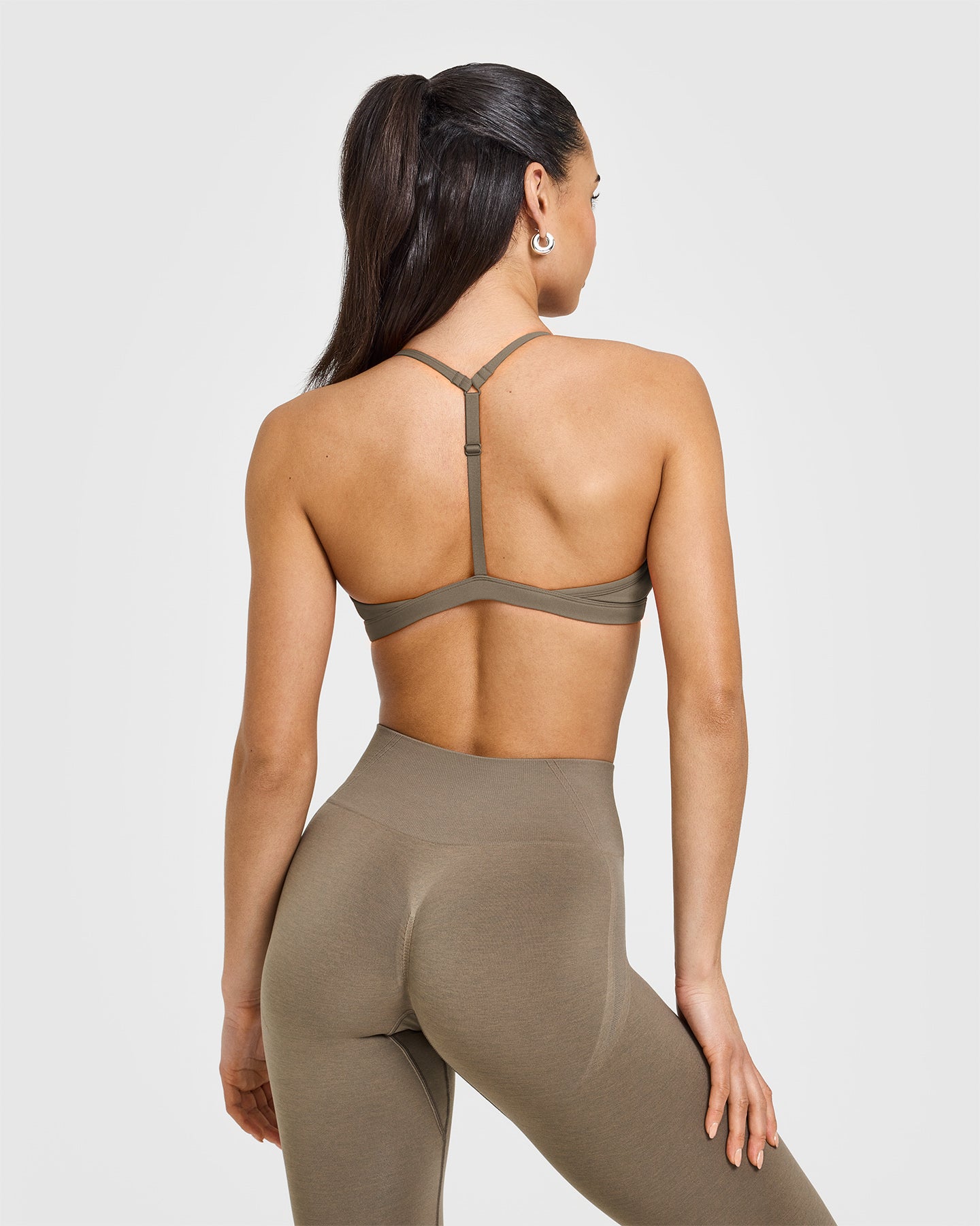 EasyLift™ Ultra Minimal V Neck Bralette with White Logo | Moss Brown