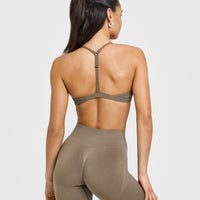 EasyLift™ Ultra Minimal V Neck Bralette with White Logo | Moss Brown