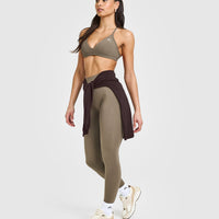 EasyLift™ Ultra Minimal V Neck Bralette with White Logo | Moss Brown