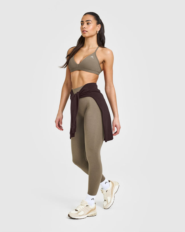 EasyLift™ Ultra Minimal V Neck Bralette with White Logo | Moss Brown