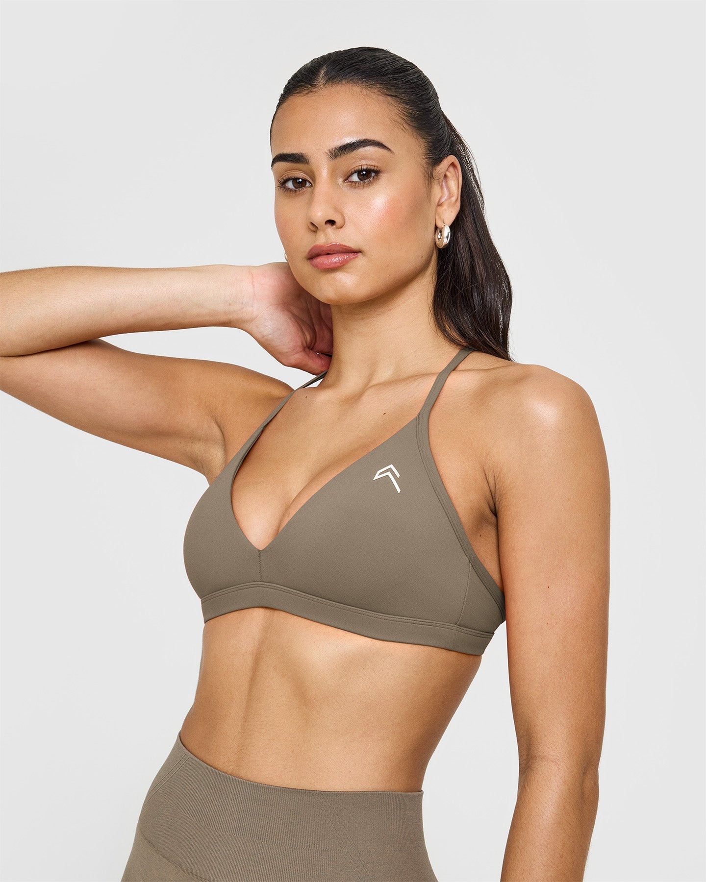 EasyLift™ Ultra Minimal V Neck Bralette with White Logo | Moss Brown
