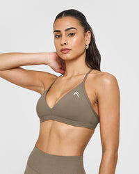 EasyLift™ Ultra Minimal V Neck Bralette with White Logo | Moss Brown