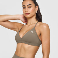 EasyLift™ Ultra Minimal V Neck Bralette with White Logo | Moss Brown