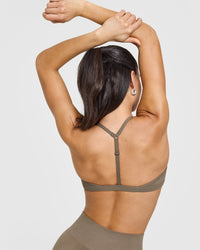 EasyLift™ Ultra Minimal V Neck Bralette with White Logo | Moss Brown