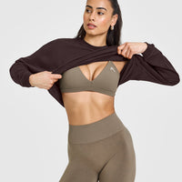 EasyLift™ Ultra Minimal V Neck Bralette with White Logo | Moss Brown