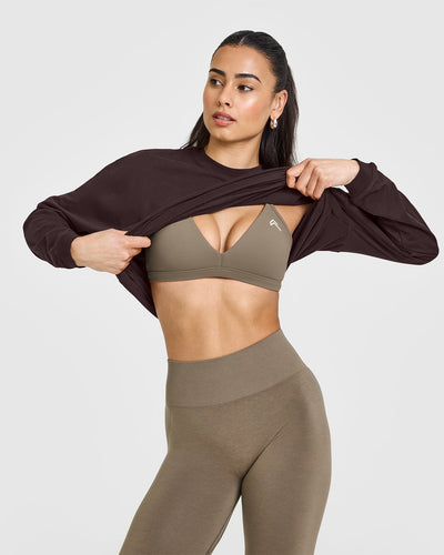 EasyLift™ Ultra Minimal V Neck Bralette with White Logo | Moss Brown
