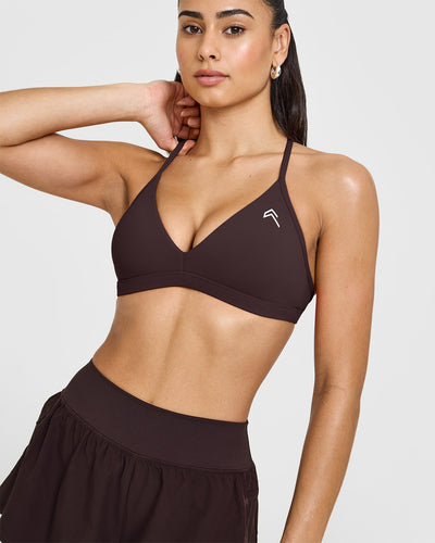 EasyLift™ Ultra Minimal V Neck Bralette with White Logo | Plum Brown