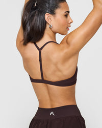 EasyLift™ Ultra Minimal V Neck Bralette with White Logo | Plum Brown