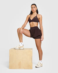 EasyLift™ Ultra Minimal V Neck Bralette with White Logo | Plum Brown