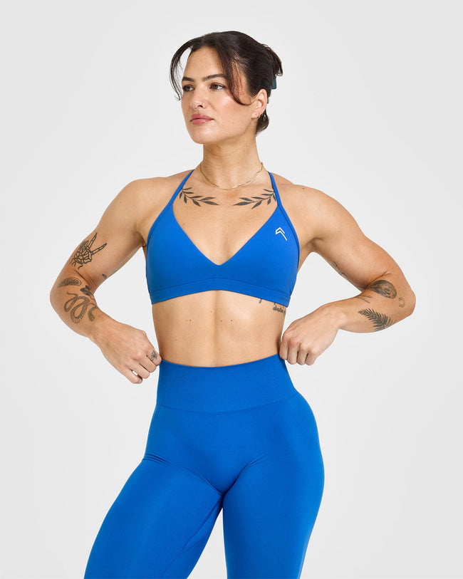 EasyLiftâ„¢ Ultra Minimal V Neck Bralette with White Logo | Oasis Blue