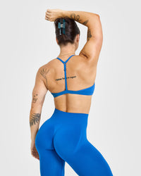 EasyLiftâ„¢ Ultra Minimal V Neck Bralette with White Logo | Oasis Blue