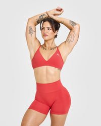 EasyLiftâ„¢ Ultra Minimal V Neck Bralette with White Logo | Washed Sweet Red