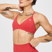 EasyLiftâ„¢ Ultra Minimal V Neck Bralette with White Logo | Washed Sweet Red