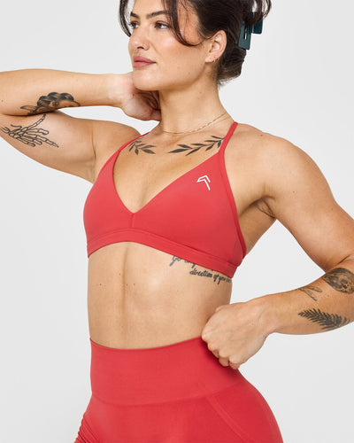 EasyLiftâ„¢ Ultra Minimal V Neck Bralette with White Logo | Washed Sweet Red