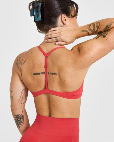 EasyLiftâ„¢ Ultra Minimal V Neck Bralette with White Logo | Washed Sweet Red